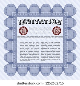 Blue Formal invitation template. Nice design. Easy to print. Vector illustration. 