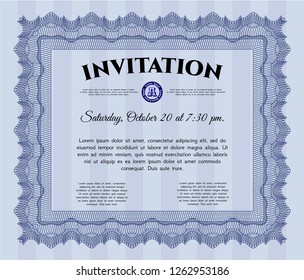 Blue Formal invitation template. Nice design. Printer friendly. Vector illustration. 