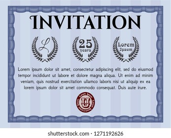 Blue Formal invitation template. Nice design. Easy to print. Detailed. 