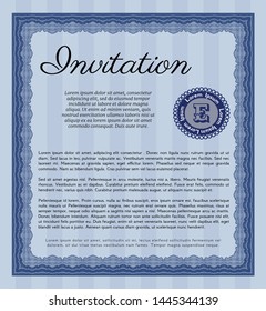 Blue Formal invitation template. Nice design. With great quality guilloche pattern. Vector illustration. 