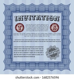 Blue Formal invitation template. Nice design. Customizable, Easy to edit and change colors. With great quality guilloche pattern. 