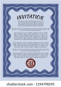 Blue Formal invitation template. Perfect design. With guilloche pattern. Customizable, Easy to edit and change colors. 