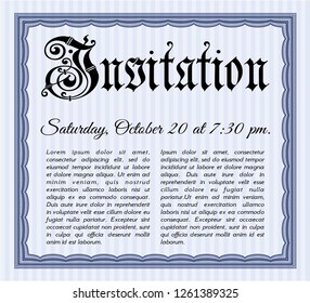 Blue Formal invitation template. Perfect design. Vector illustration. With background. 