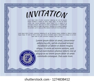 Blue Formal invitation template. Perfect design. Vector illustration. Printer friendly. 