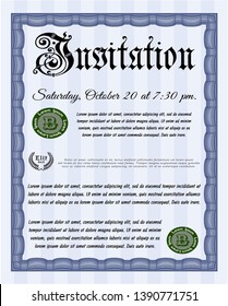 Blue Formal invitation template. Perfect design. Customizable, Easy to edit and change colors. With complex background. 