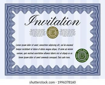 Blue Formal Invitation Template. Perfect Design. With Linear Background.  