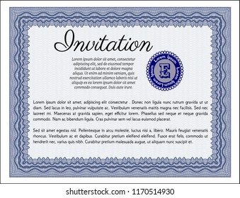 Blue Formal invitation template. Printer friendly. Customizable, Easy to edit and change colors. Modern design. 