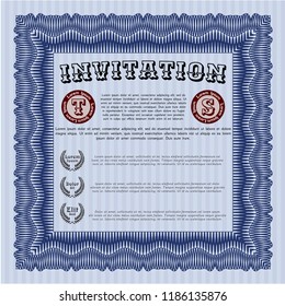 Blue Formal invitation template. Printer friendly. Detailed. Money style design. 