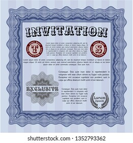 Blue Formal invitation template. Printer friendly. Detailed. Money Pattern. 