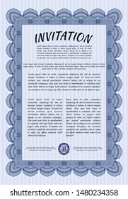 Blue Formal invitation template. Printer friendly. Excellent design. Detailed. 