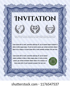 Blue Formal invitation template. With quality background. Beauty design. Customizable, Easy to edit and change colors. 