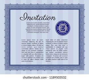Blue Formal invitation template. With quality background. Money Pattern. Vector illustration. 