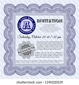 Blue Formal invitation template. With quality background. Detailed. Money design. 