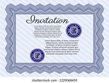 Blue Formal invitation template. With quality background. Beauty design. Detailed. 