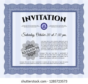 Blue Formal invitation template. With quality background. Artistry design. Customizable, Easy to edit and change colors. 