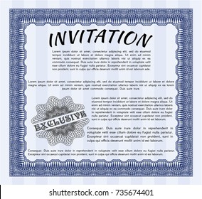 Blue Formal invitation template. With quality background. Detailed. Modern design. 