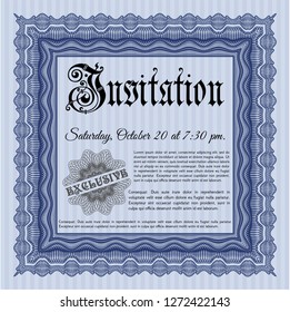 Blue Formal invitation template. Retro design. With background. Vector illustration. 