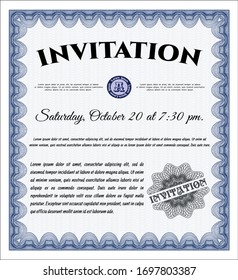 Blue Formal invitation template. Retro design. Customizable, Easy to edit and change colors. With background. 