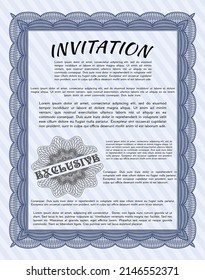 Blue Formal Invitation Template. Retro Design. Easy To Print. Vector Illustration. 