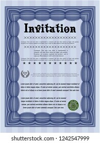 Blue Formal invitation template. Sophisticated design. Customizable, Easy to edit and change colors. With guilloche pattern and background. 
