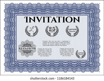 Blue Formal invitation template. Superior design. Detailed. With background. 