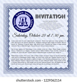 Blue Formal invitation template. Superior design. With complex background. Detailed. 