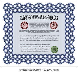 Blue Formal invitation template. Vector illustration. With complex linear background. Beauty design. 