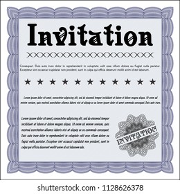 Blue Formal invitation template. Vector illustration. With complex linear background. Perfect design. 