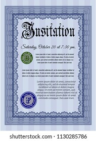 Blue Formal invitation template. Vector illustration. Printer friendly. Good design. 