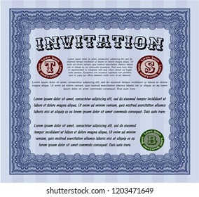 Blue Formal invitation template. Vector illustration. Printer friendly. Money Pattern design. 