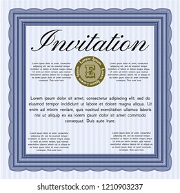 Blue Formal invitation template. Vector illustration. With quality background. Retro design. 