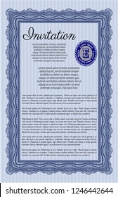 Blue Formal invitation template. Vector illustration. Printer friendly. Superior design. 