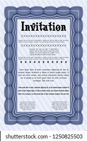 Blue Formal invitation template. Vector illustration. Printer friendly. Lovely design. 