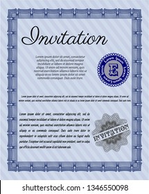 Blue Formal invitation template. Vector illustration. With linear background. Money Pattern design. 