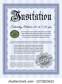 Blue Formal invitation template. Vector illustration. With great quality guilloche pattern. Beauty design. 