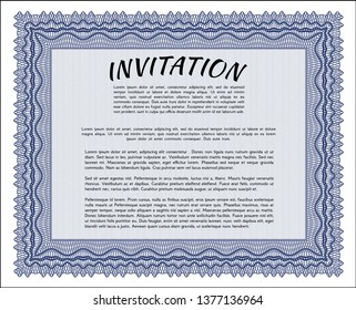 Blue Formal invitation template. Vector illustration. With complex background. Good design. 