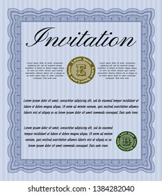 Blue Formal invitation template. Vector illustration. With quality background. Money style design. 