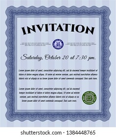 Blue Formal invitation template. Vector illustration. Complex background. Perfect design. 