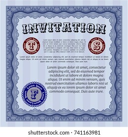 Blue Formal invitation template. Vector illustration. With background. Good design. 