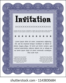 Blue Formal invitation. Vector illustration. With guilloche pattern and background. Money design. 