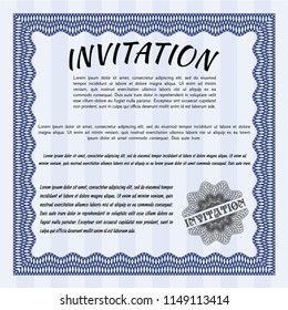 Blue Formal invitation. Vector illustration. With background. Perfect design. 