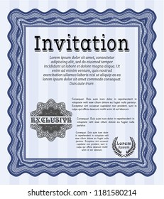 Blue Formal invitation. Vector illustration. Complex background. Money style design. 