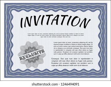 Blue Formal invitation. Vector illustration. Complex background. Cordial design. 