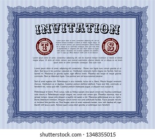 Blue Formal invitation. Vector illustration. Easy to print. Beauty design. 
