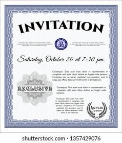 Blue Formal invitation. Vector illustration. With complex linear background. Sophisticated design. 