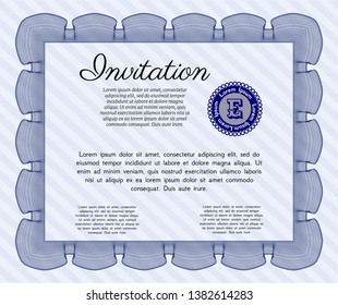 Blue Formal invitation. Vector illustration. With great quality guilloche pattern. Retro design. 