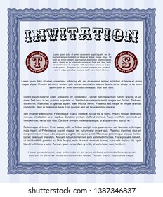 Blue Formal invitation. Vector illustration. With linear background. Money Pattern design. 