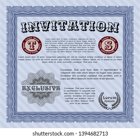 Blue Formal invitation. Vector illustration. With guilloche pattern. Sophisticated design. 
