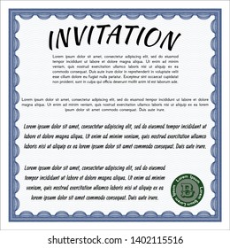 Blue Formal invitation. Vector illustration. Complex background. Sophisticated design. 
