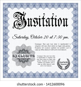Blue Formal invitation. Vector illustration. With guilloche pattern. Money design. 